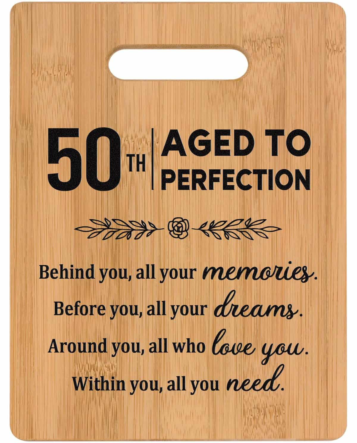 Elequaint 50th Birthday Gifts for Women Men, 50 Years Old Birthday Gifts for Her Mum Sister Auntie Wife, Happy 50th Birthday Decorations, Personalised Bamboo Cutting Board Gift - Turning 50th