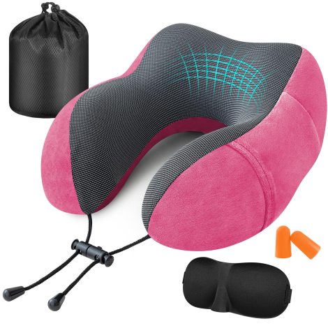 Jiancrate Flight Pillow Set: Comfy memory foam neck pillow with extras for a restful journey.