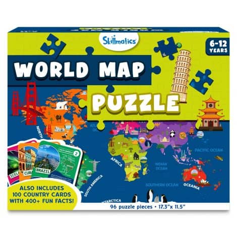 Skillmatics Geography Puzzle – Educational jigsaw with 96 pieces, perfect for 6 to 12-year-old boys and girls.