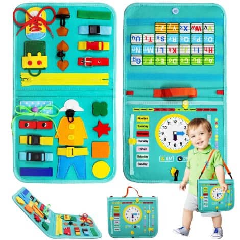 Montessori-inspired sensory toy, Jiosdo Busy Board, engages toddlers in learning through fun fine motor skill activities. Perfect gift!