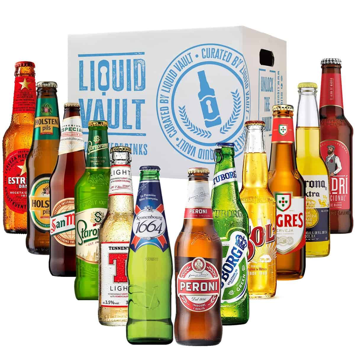 World of Lager Gift Pack, 12 Bottle Mixed Case. A Variety of Favourite Lager Beers Including Sol, Corona, Madri and Holsten Pils. Perfect as a Beer Hamper Gift Set