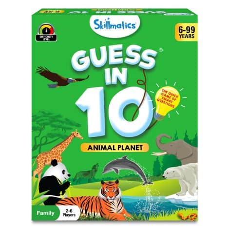 Skillmatics Card Game – Animal Planet Guess in 10, perfect for 6+ kids, exciting and educational family fun.