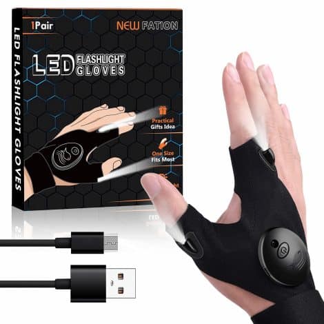 Unique, cool gadgets for men who have everything – rechargeable gloves with lights. Perfect Christmas stocking fillers.