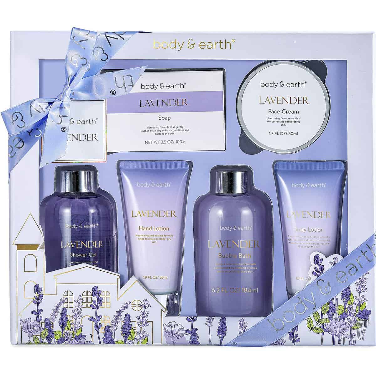 BODY & EARTH Bath Spa Gift Set for Women, Shower Gift Sets, 6Pcs Lavender Toiletries Gift Sets for Women, Luxurious Pamper Gifts for Women Birthday Gifts for Her Ladies Gift Sets Christmas Gifts