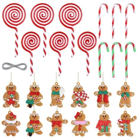 ELECLAND Christmas Gingerbread Man & Candy Cane Hanging Ornament Set – Perfect for Festive Decor!