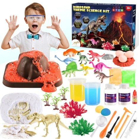 Veopoko Dinosaur Discovery Set for children ages 6-9: Excavate, grow crystals, and create magical potions. Perfect gift.