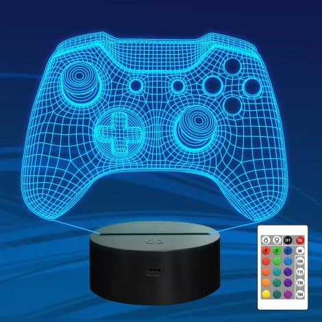 3D Illusion Lamp with Gamepad Design, Remote Control & Timer, 16 Color Changing Desk Light. Ideal gift for gamers.