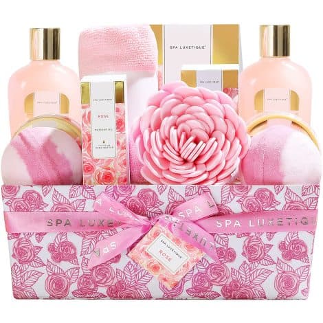 Luxury Rose Bath Set with Bubble Bath, Body Lotion, Hand Cream – perfect for mum or as a thank you gift.