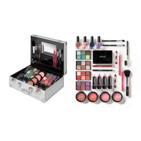 Technic Professional Makeup Train Case – All-in-one storage for beauty enthusiasts with 28 makeup pieces.