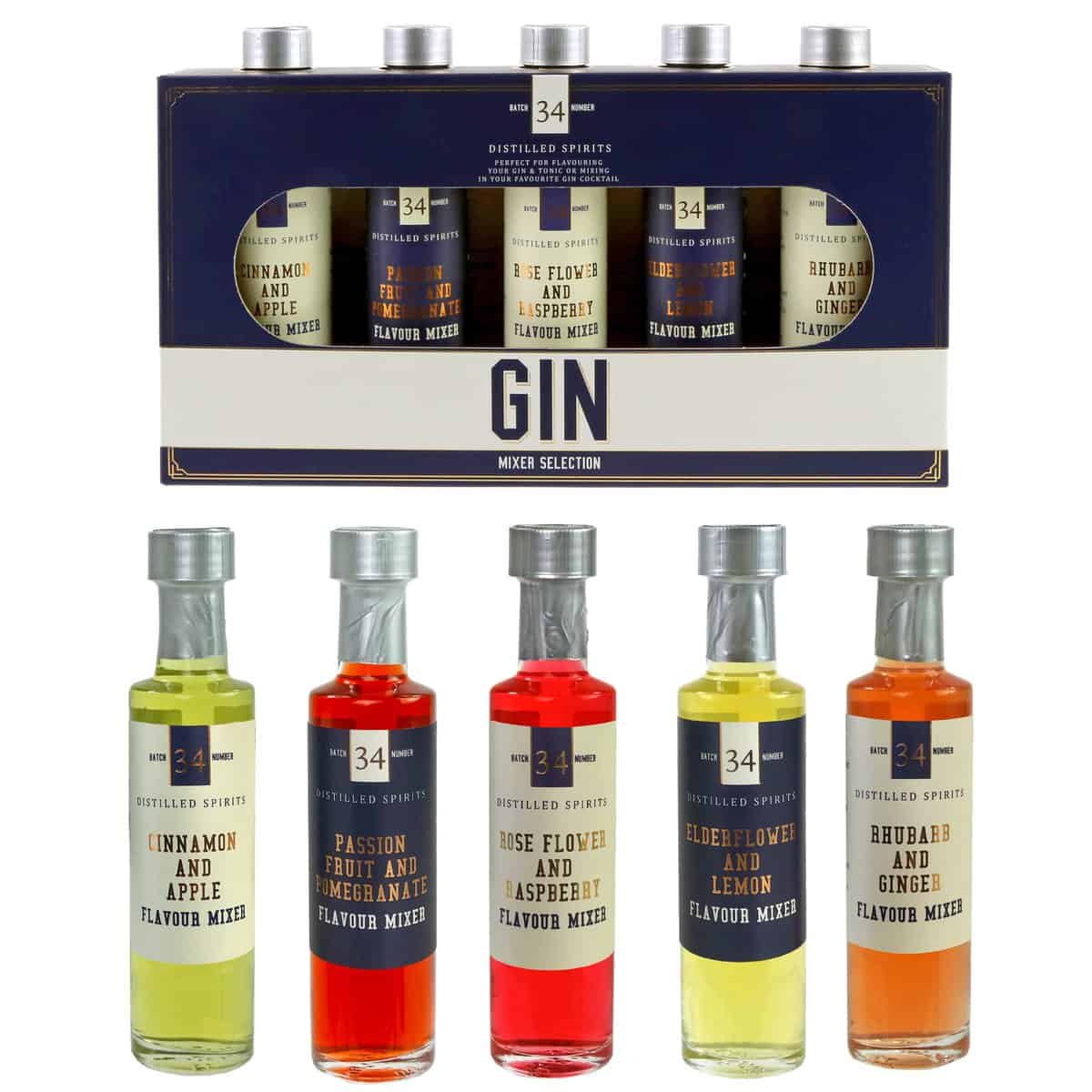 Gin Gift Set with 5 Flavoured Gin Cocktail Syrups - Luxury Gin Gifts for Women & Men - Rhubarb and Ginger and More - Fun Stocking Filler Gifts