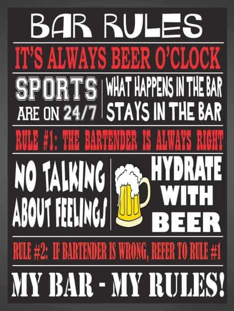 Retro metal wall plaque with bar rules, perfect for British pubs and man caves, an ideal novelty gift. (A3 size)