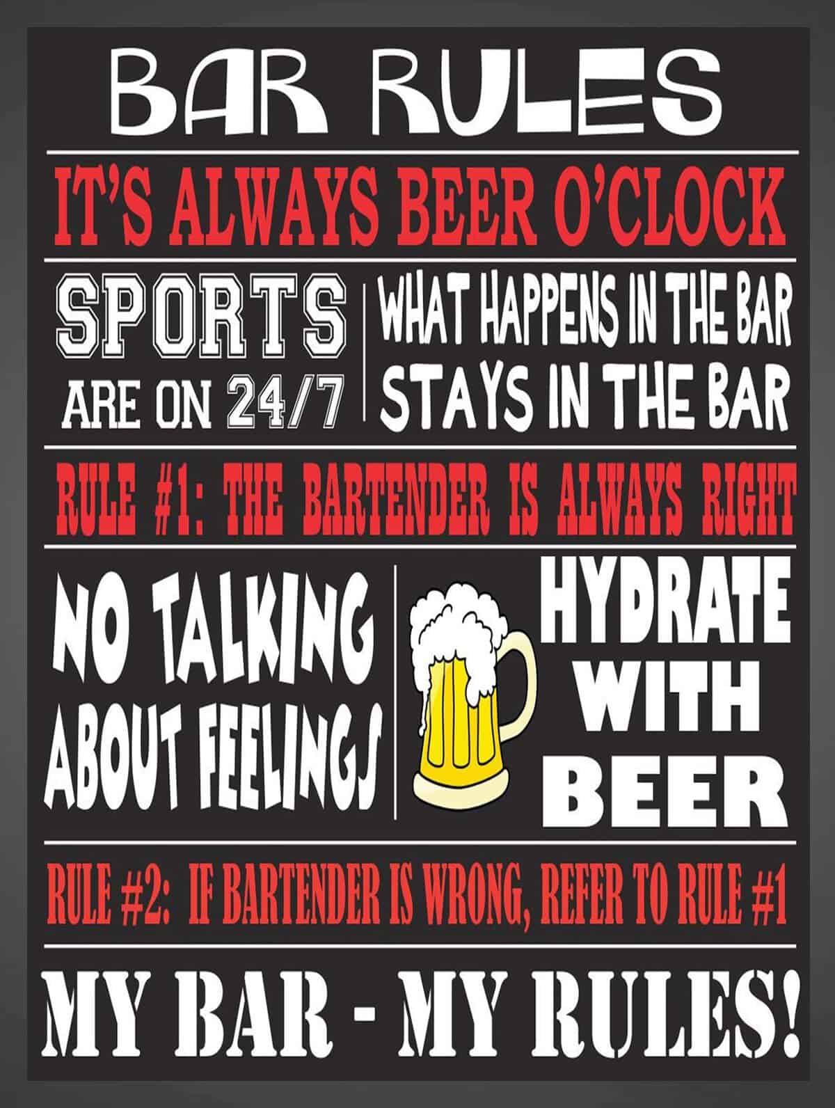 SHAWPRINT BAR RULES BAR/PUB MAN CAVE SIGN RETRO METAL TIN WALL PLAQUE SIGN NOVELTY GIFT (A3 (399mm x 285mm))