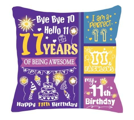 “Happy 11th Birthday Gift Set: Bacmaxom double-sided cushion covers, perfect for an 11-year-old girl.”