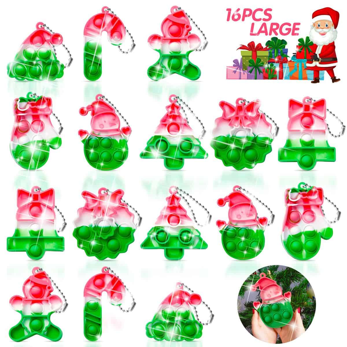 TOANWOD Christmas Stocking Fillers Pop Keyring: Party Bag Fillers for Kids - Christmas Eve Box Fillers Party Favours - Fidget Toy Advent Calendar Class Gifts for Teenage Girl Boy (16PCS Large)