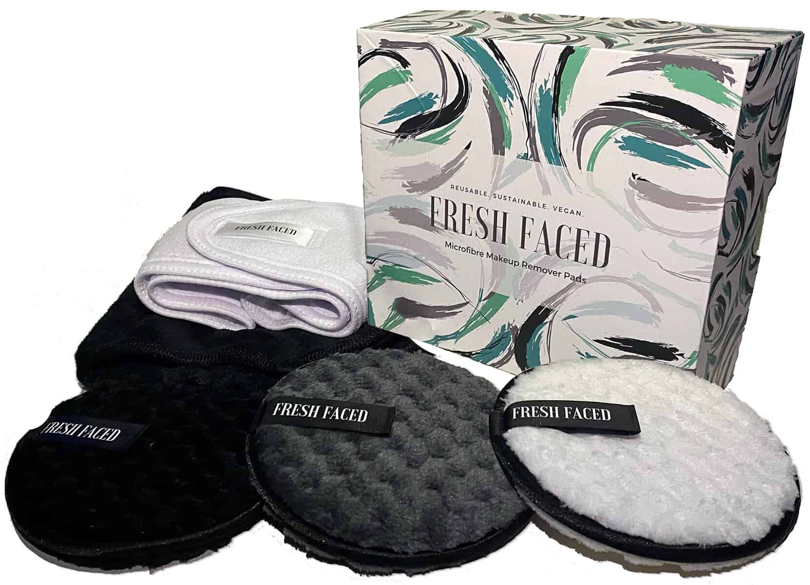 Fresh Faced Reuseable Face Cleaning Pads | Vegan Makeup Remover Gift Set For Women | 3 x Microfibre Washable Pads with Towel, Headband and Laundry Bag | Reusable Makeup Pads