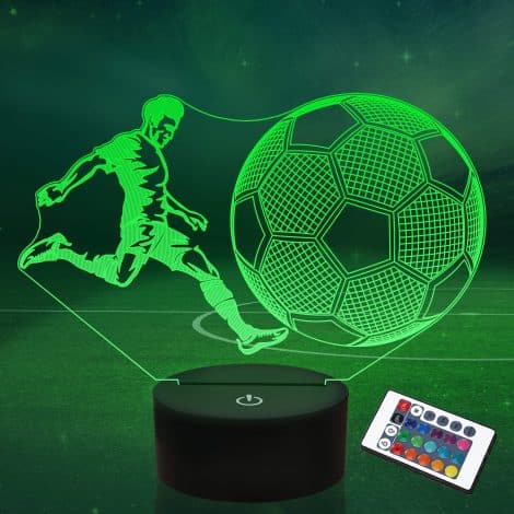 Football Gifts for Boys – 3D Lamp with Football Player Design, Remote Control, Color Changing, Timer, Perfect Bedroom Decor.