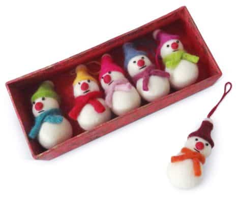 Christmas Tree Hanging Decorations – Set of 6 Felt Snowmen with Purity Style