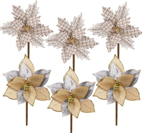 “Rose Gold Glitter Poinsettia Christmas Flowers – Festive Ornaments for your Xmas Tree and Home.”