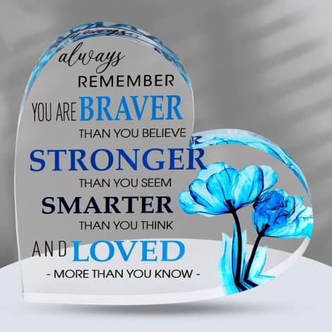 Inspirational Acrylic Heart – Delightful message embedded, perfect for home or office décor. Ideal for friends and colleagues. (Blue Flower Heart)