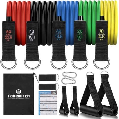 Exercise Bands Set for Men – Improve Fitness with 5 Tubes, Foam Handles, Ankle Straps, Door Anchor, and Pouch