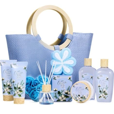 Eco Oasis Spa Gift Set – 10pcs Cotton Fragrance Bath Set with Shower Gel, Flower Soap, Ideal for Birthday or Christmas Presents.