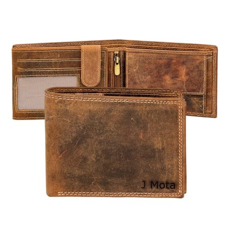 STARHIDE Personalized Custom Engraved Wallets for Men, Genuine Distressed Leather with RFID Blocking, Coin Pocket (Brown).