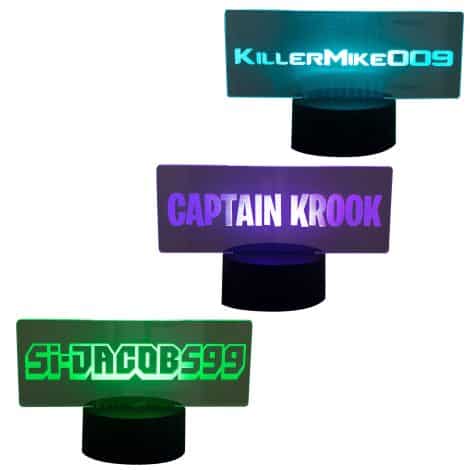 Custom gamer name plaque. LED gaming lamp. Illuminated decoration for gaming den. Special gift for online gamers.