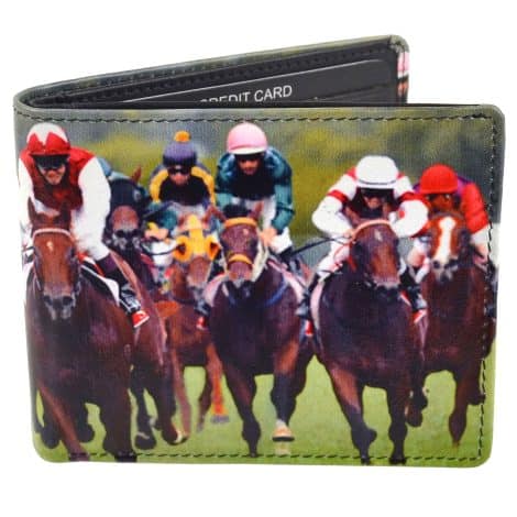 Retro Gift Box Grand National presents the stylish and compact British Racing Horse Leather Wallet for men.