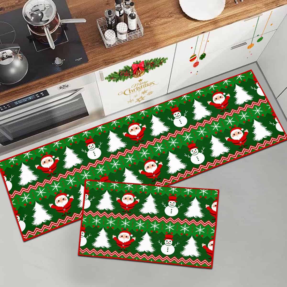 HZVRTN Christmas Rug Non-Slip Washable Santa Print Rug for Kitchen, Hallway, Living Room, Office, Children's Room, Christmas Decoration for Home (40x60+40x120cm, Christmas F)