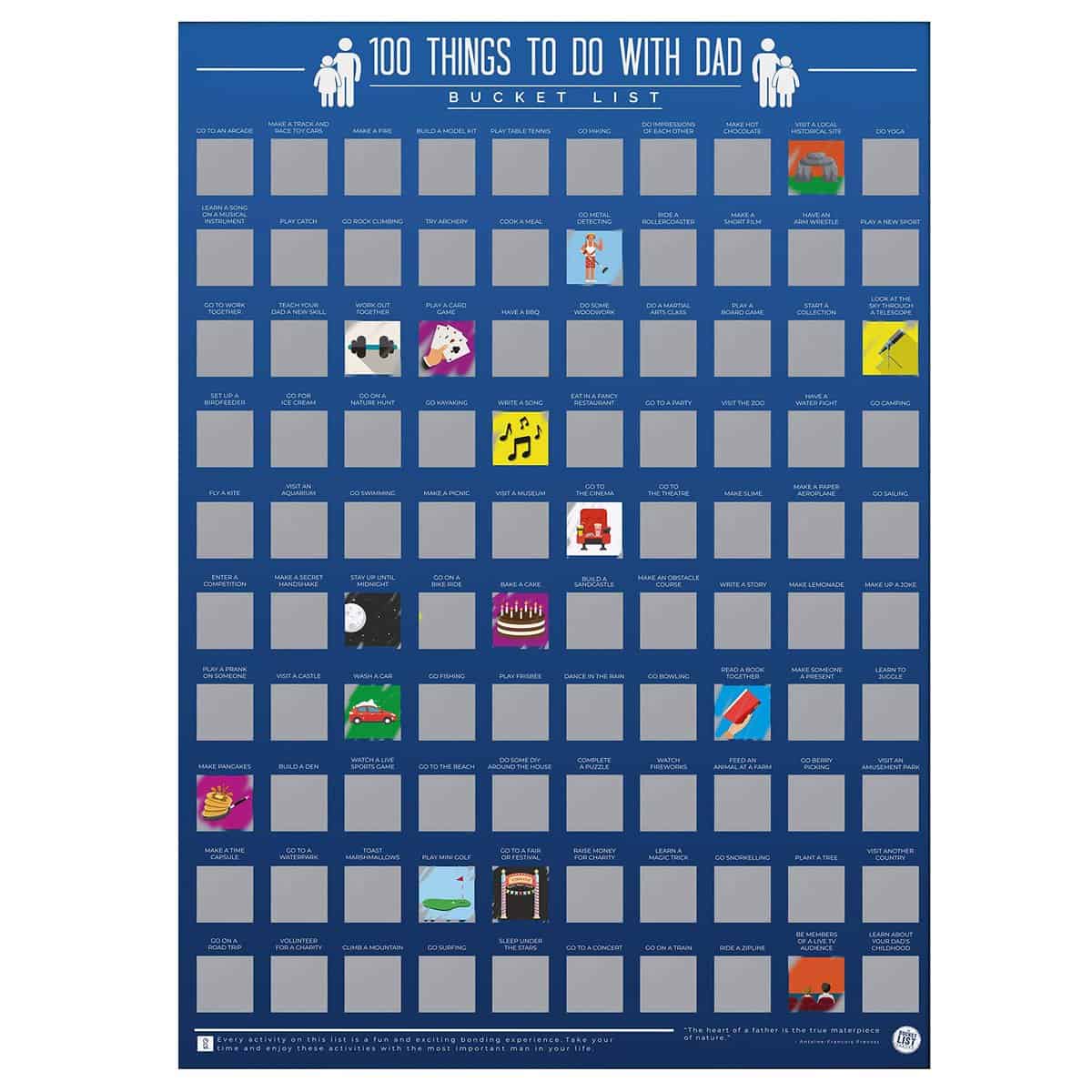 Gift Republic 100 Things To Do With Dad Bucket List Scratch Poster, multi-color