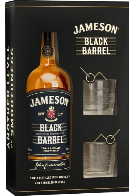 Gift set of Jameson Black Barrel Triple Distilled Blended Irish Whiskey with glasses, 70 cl.