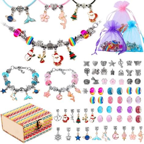 DIY Charm Bracelet Kit with Colorful Beads, Pendants, and Accessories – Perfect Gift for Girls!