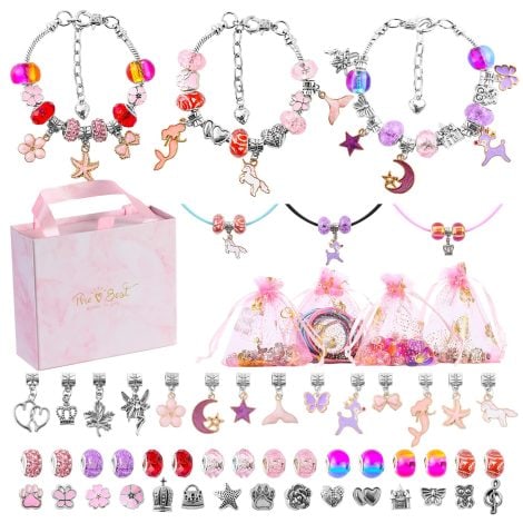 Falovs Girls Charm Bracelet Kit – A creative craft set for 8-12-year-old girls to make personalized snake chain bracelets. Perfect Christmas or birthday gift! (Box: 140x120x50MM)