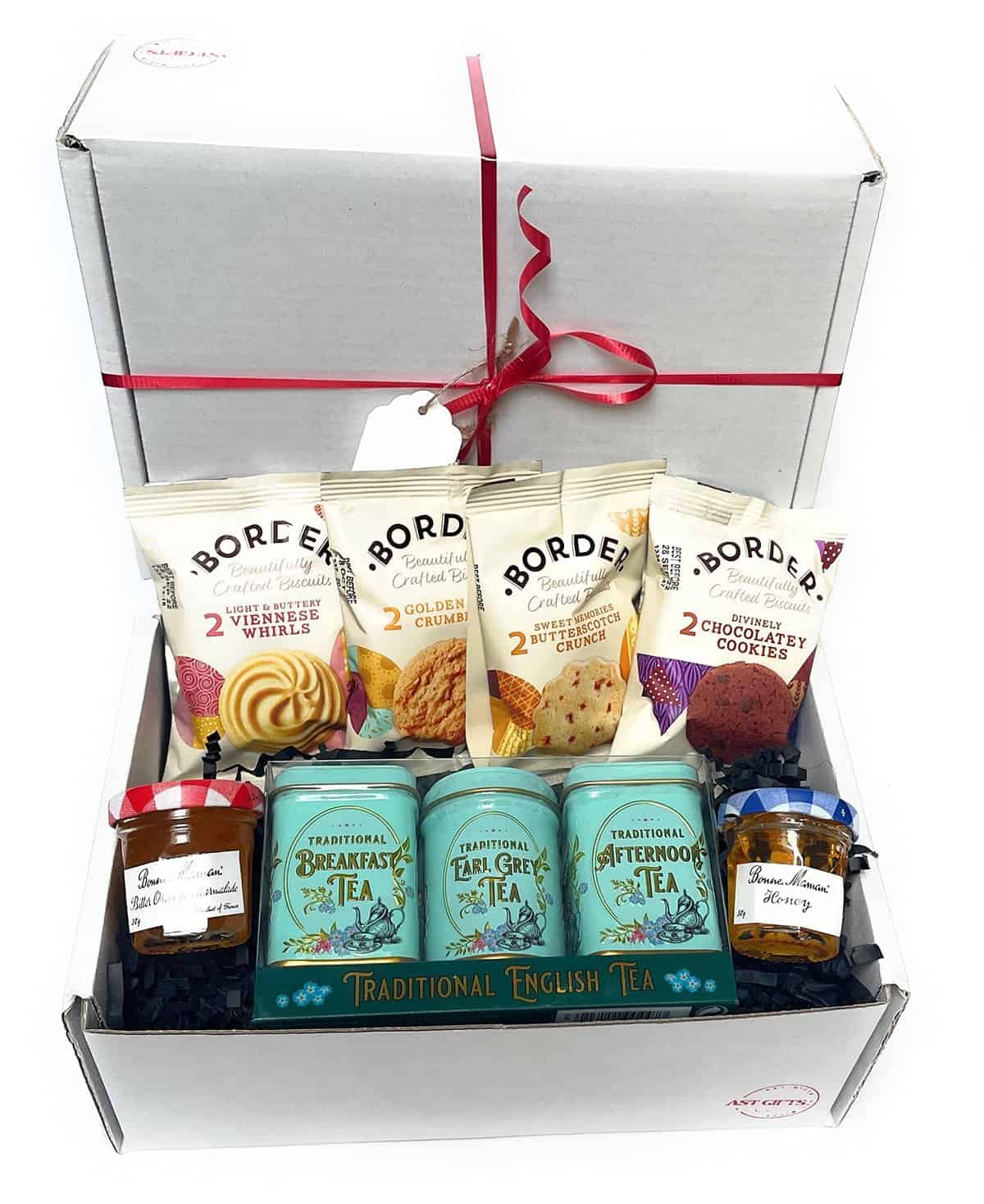 Tea Gift Set Hamper, with Border Biscuits, Marmalade and Honey Gift Set, Afternoon Tea Box for Tea Lovers, with Loose Mini English Tea Tins, All Occasions