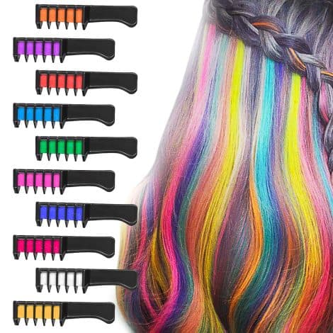 BATTOP 10-piece Washable Hair Chalk Comb: Vibrant Temporary Hair Color Cream for Girls, Women. Perfect for Halloween!