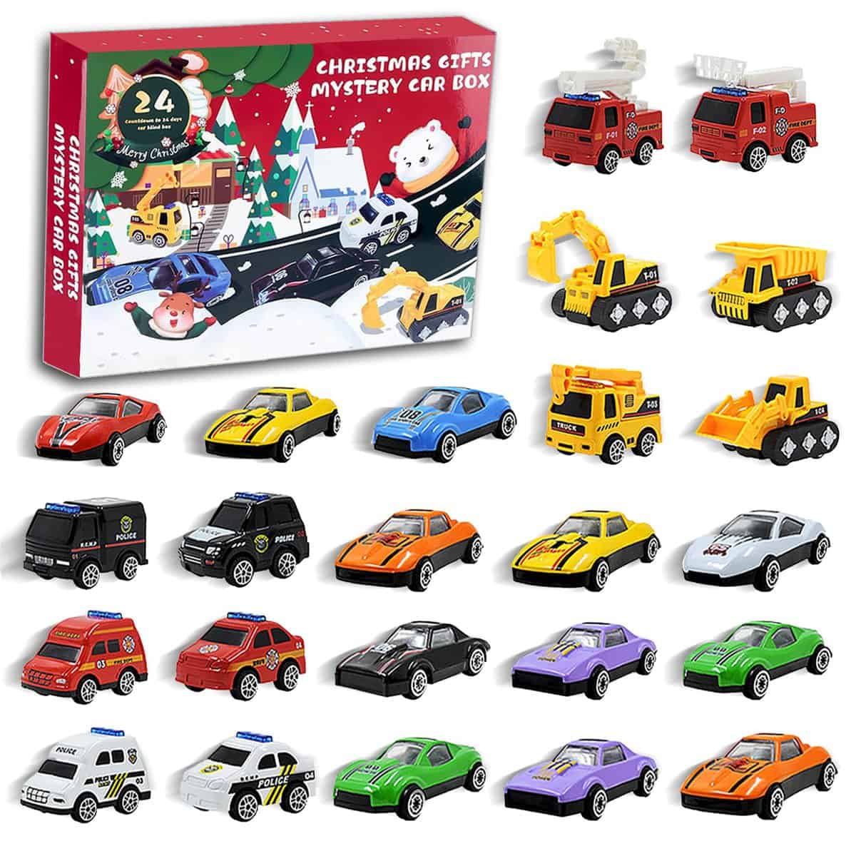 Advent Calendar 2023 kids, 24 Days Christmas Countdown calendar with Pull-Back Alloy Cars Vehicles& 1 Matt, Surprise Christmas Car Toys Advent Calendars for Boys, Toddler