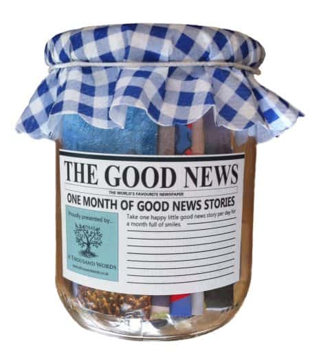 Spread joy, an antidote against negativity, with The Good News Paper, a rustic jar full of positivity. Perfect gift!