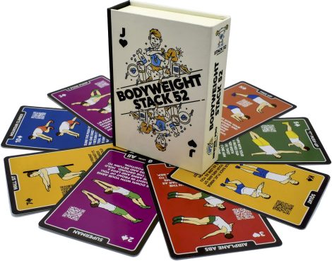 Stack 52 Bodyweight Exercise Cards: Fun workout card game by a Military Fitness Expert. Includes video instructions. No equipment required. Lose fat, gain muscle.