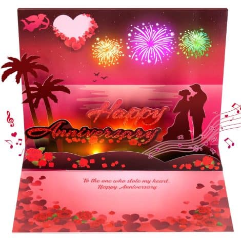 FITMITE Light & Music Anniversary Card: Celebrate your love with a pop-up card featuring fireworks, perfect for couples.