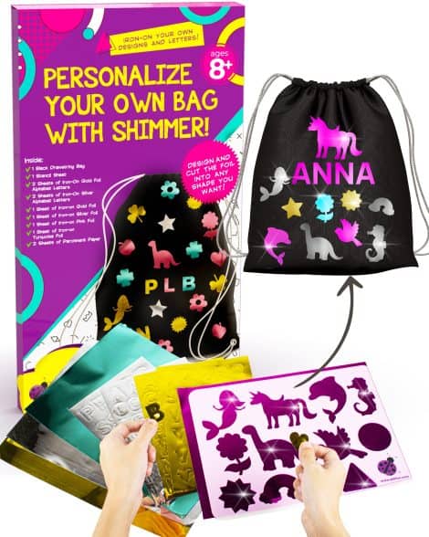 Shiny Foiled Drawstring Bag – Perfect Gift for 8-year-old British Girls into Arts and Crafts!