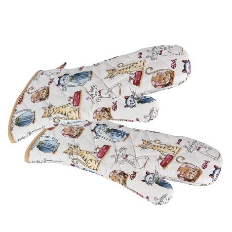 Spotted Dog Gift Company’s Cat and Mouse Oven Mitts, perfect for cat lovers who cook and bake.