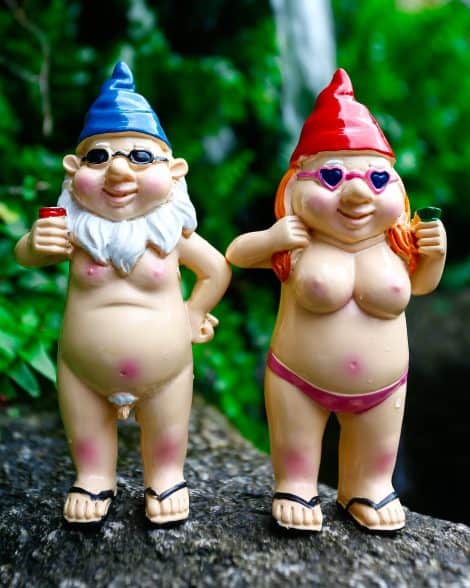 2 Funny Naked Gnomes for your Garden – Intriguing and Amusing Outdoor Decor, Great Gift Idea.