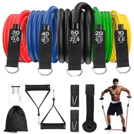 Strength Training Resistance Band Set – Ideal for Home Workouts, 5 Tubes, Foam Handles and Versatile Fitness Bands.