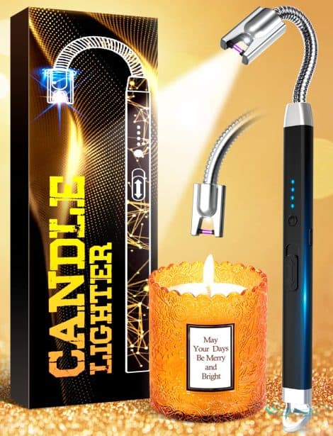 USB C Electric Candle Lighter Gift for Her – Rechargeable Long Lighter with LED Flashlight. Perfect for Christmas!