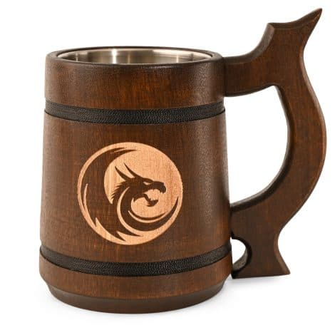 Teslyar 0.6L Handcrafted Beer Gift – Wooden Beer Mug: A Genuine Viking and Medieval Tankard for Beer Lovers. Perfect for Birthday or Christmas.