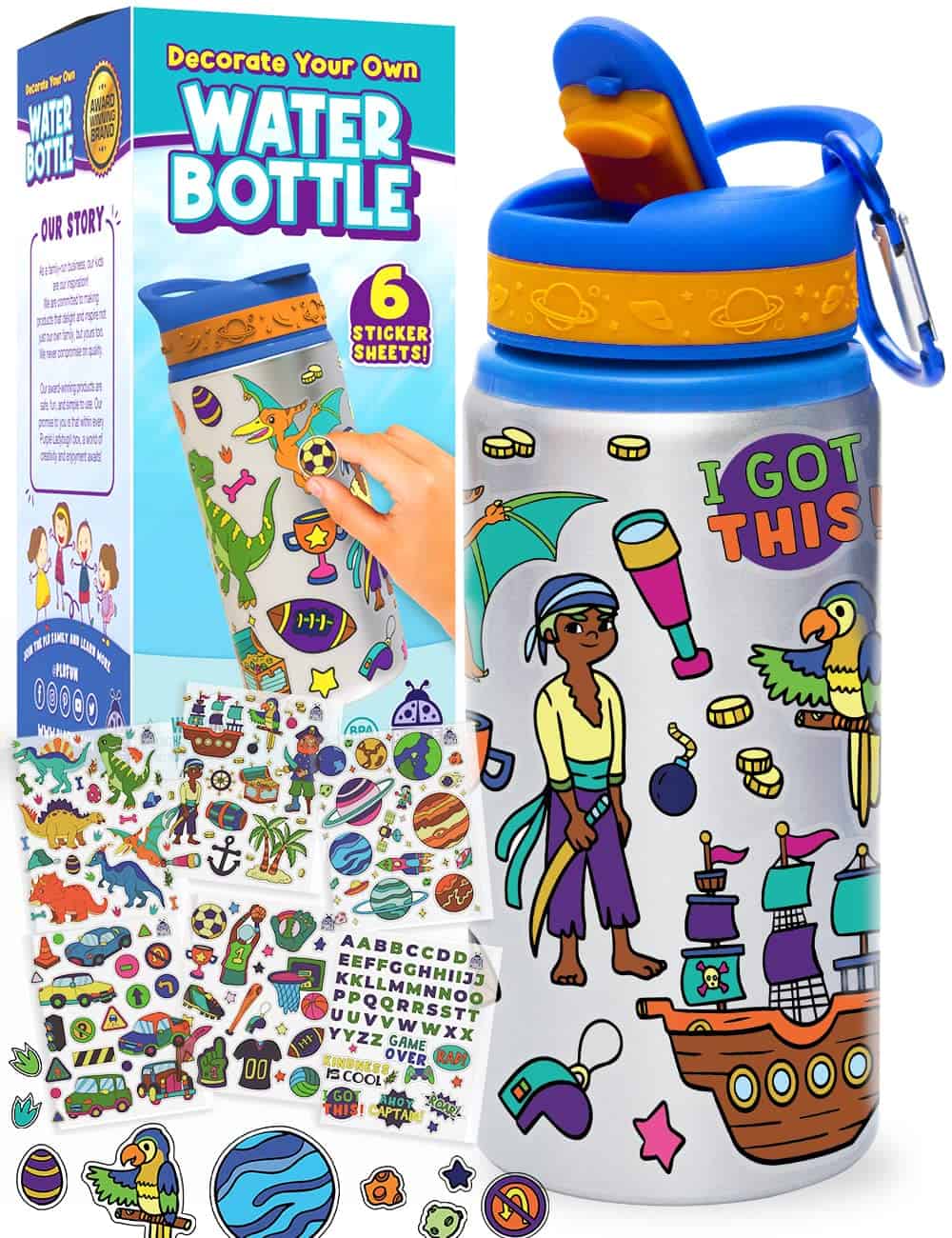 PURPLE LADYBUG Decorate Your Own Water Bottle Craft Kits for Kids - Cool 6 Year Old Boy Gifts Ideas & Birthday Presents for Kids 6-12, Fun 7 Year Old Boy Gifts & Kids Arts and Crafts Travel Activities