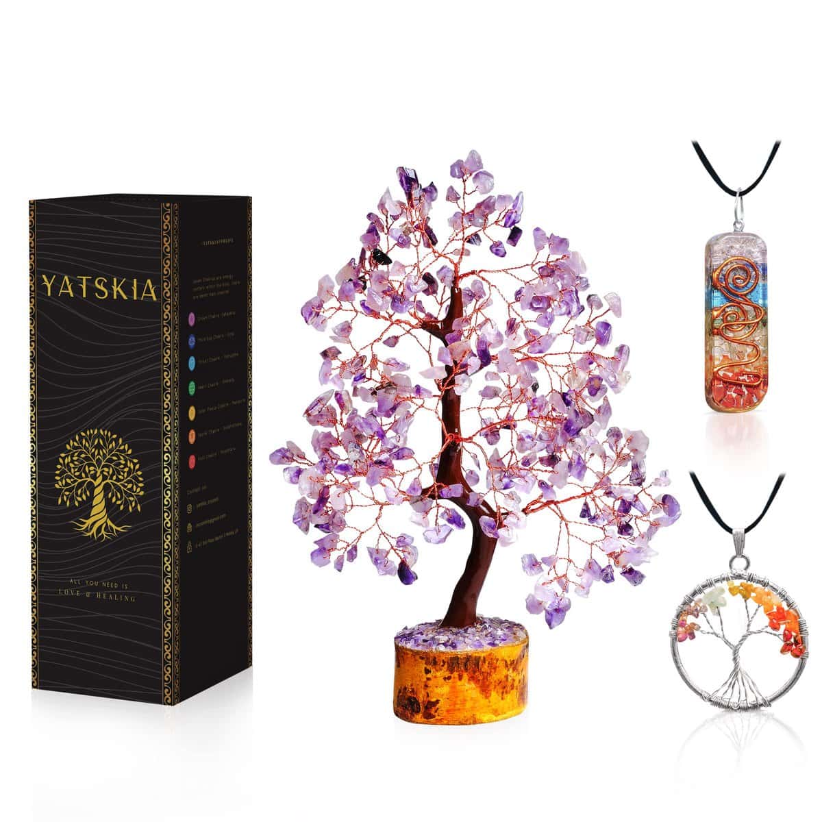 YATSKIA Amethyst Crystal Tree Stones and Crystals - Bonsai Tree - Tree of Life - Crystals, Chakra Stones - House Warming Gifts - Good Luck Gifts - Spiritual Gifts for Women