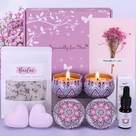 “Lavender Bliss Birthday Gift Box for Her, a Special Treat for Relaxation and Self-care.”