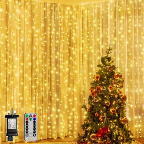 Ollny Festive Fairy Lights – 300LED 3x3m Indoor Christmas Window Decoration with 8 Modes/Remote Control