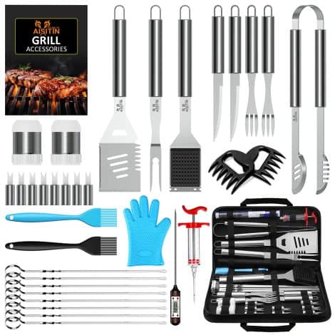 35-in-1 AISITIN BBQ Tools Set, Stainless Steel Barbecue Accessories with Carrying Bag – Perfect Gift for BBQ Enthusiasts.